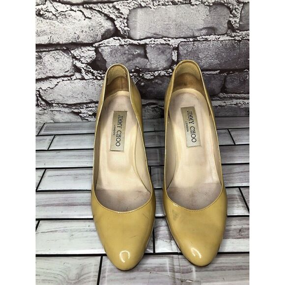 JIMMY CHOO London Yellow Patent Leather Kitten Pumps Heels Women’s Sz 35EU/5M US - Picture 5 of 16
